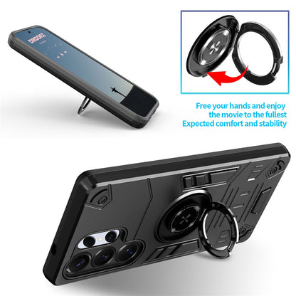 For Samsung Galaxy S25 Ultra Case with Ring Holder Kickstand PC + TPU Anti-Fall Phone Cover