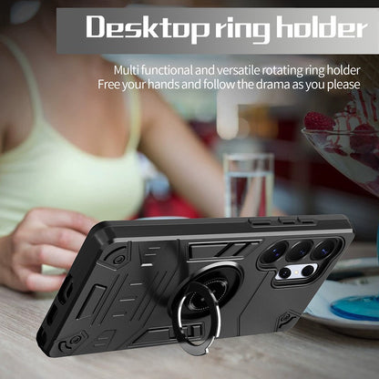 For Samsung Galaxy S25 Ultra Case with Ring Holder Kickstand PC + TPU Anti-Fall Phone Cover