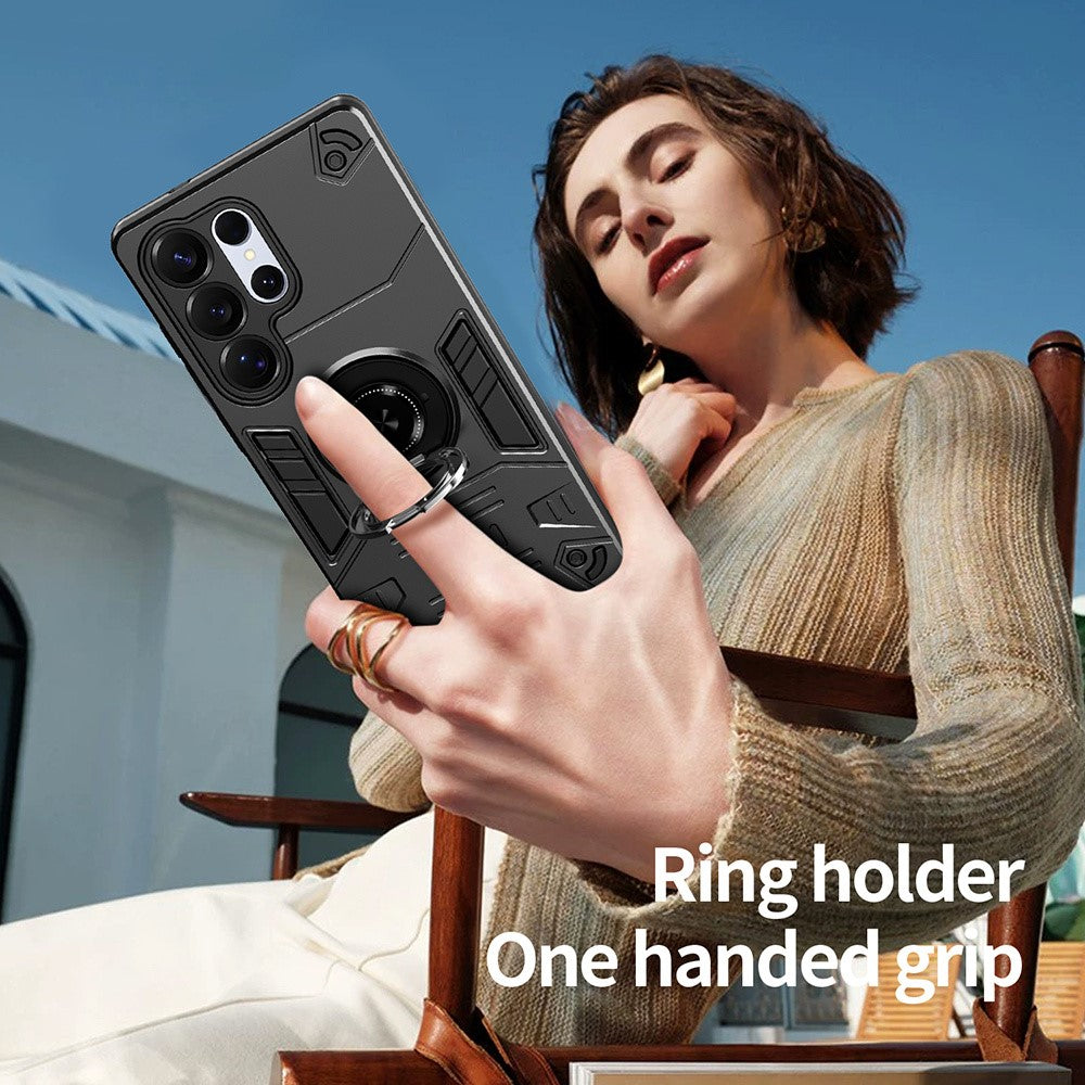 For Samsung Galaxy S25 Ultra Case with Ring Holder Kickstand PC + TPU Anti-Fall Phone Cover