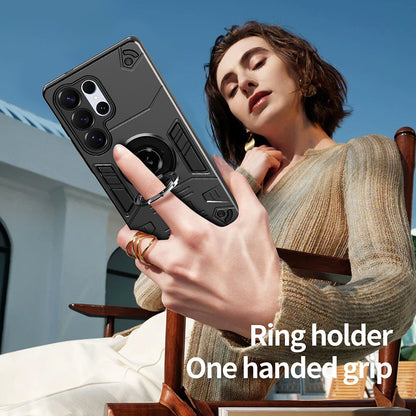 For Samsung Galaxy S25 Ultra Case with Ring Holder Kickstand PC + TPU Anti-Fall Phone Cover