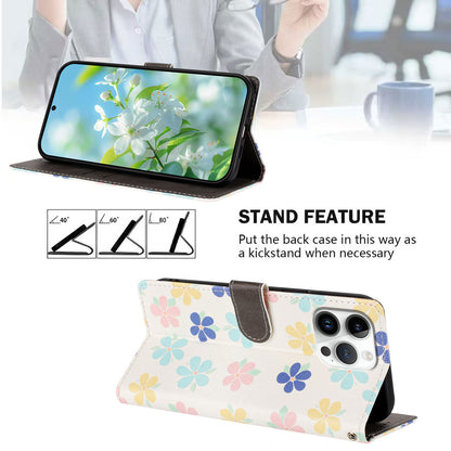 For iPhone 16 Pro Max Case Pattern Print PU Leather Wallet Phone Cover with Wrist Strap