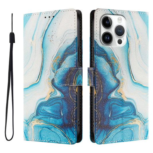 For iPhone 16 Pro Max Case Pattern Print PU Leather Wallet Phone Cover with Wrist Strap