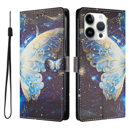 For iPhone 16 Pro Max Case Pattern Print PU Leather Wallet Phone Cover with Wrist Strap