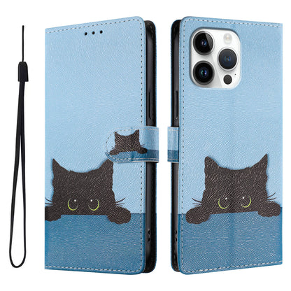For iPhone 16 Pro Max Case Pattern Print PU Leather Wallet Phone Cover with Wrist Strap