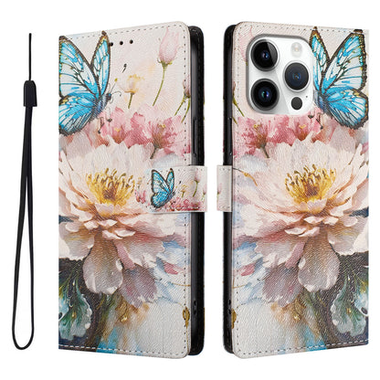 For iPhone 16 Pro Max Case Pattern Print PU Leather Wallet Phone Cover with Wrist Strap