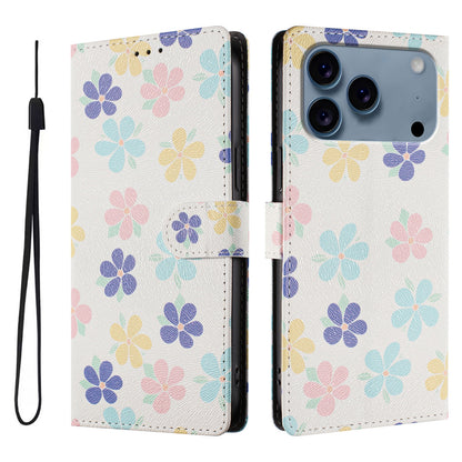 For iPhone 17 Pro Case Pattern Print PU Leather Wallet Phone Cover with Wrist Strap