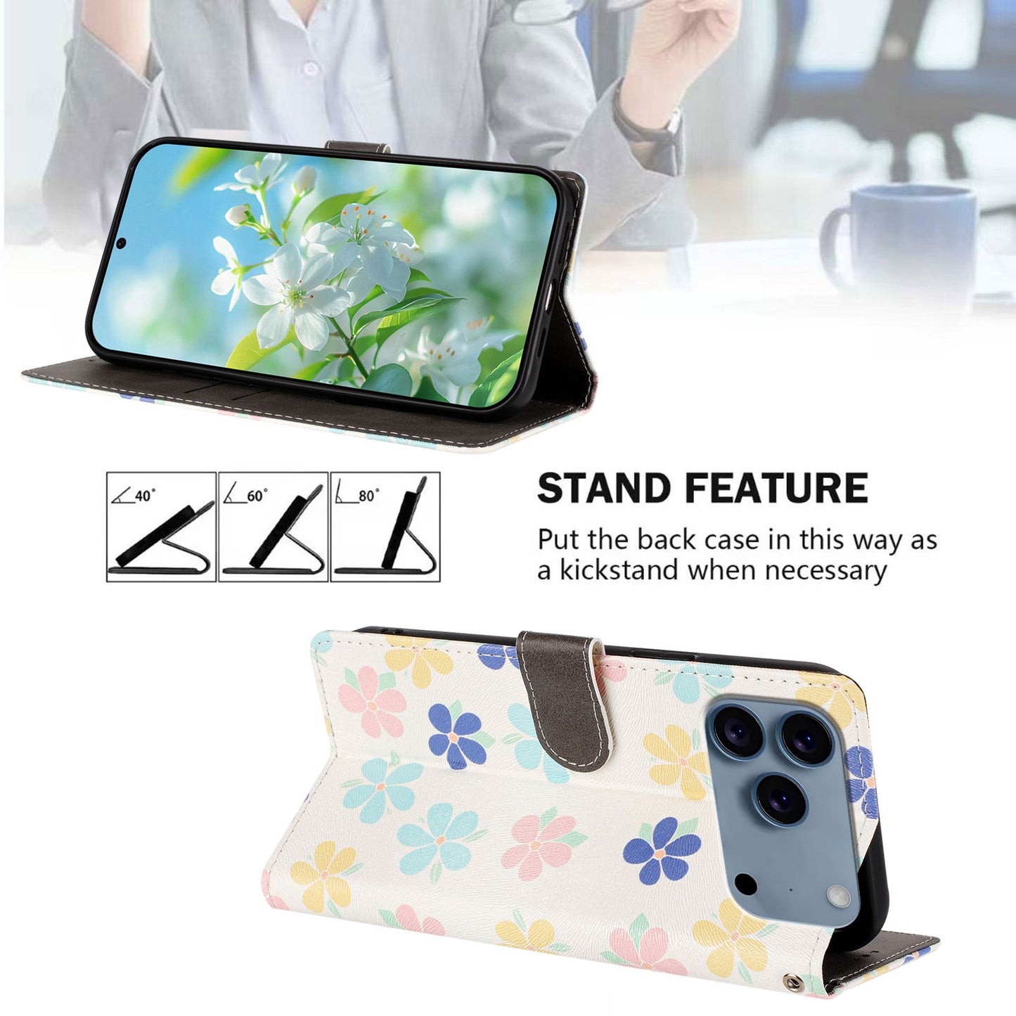 For iPhone 17 Pro Case Pattern Print PU Leather Wallet Phone Cover with Wrist Strap