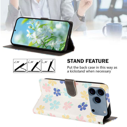 For iPhone 17 Pro Case Pattern Print PU Leather Wallet Phone Cover with Wrist Strap