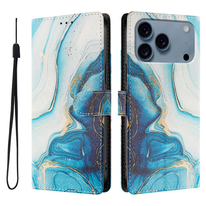 For iPhone 17 Pro Case Pattern Print PU Leather Wallet Phone Cover with Wrist Strap