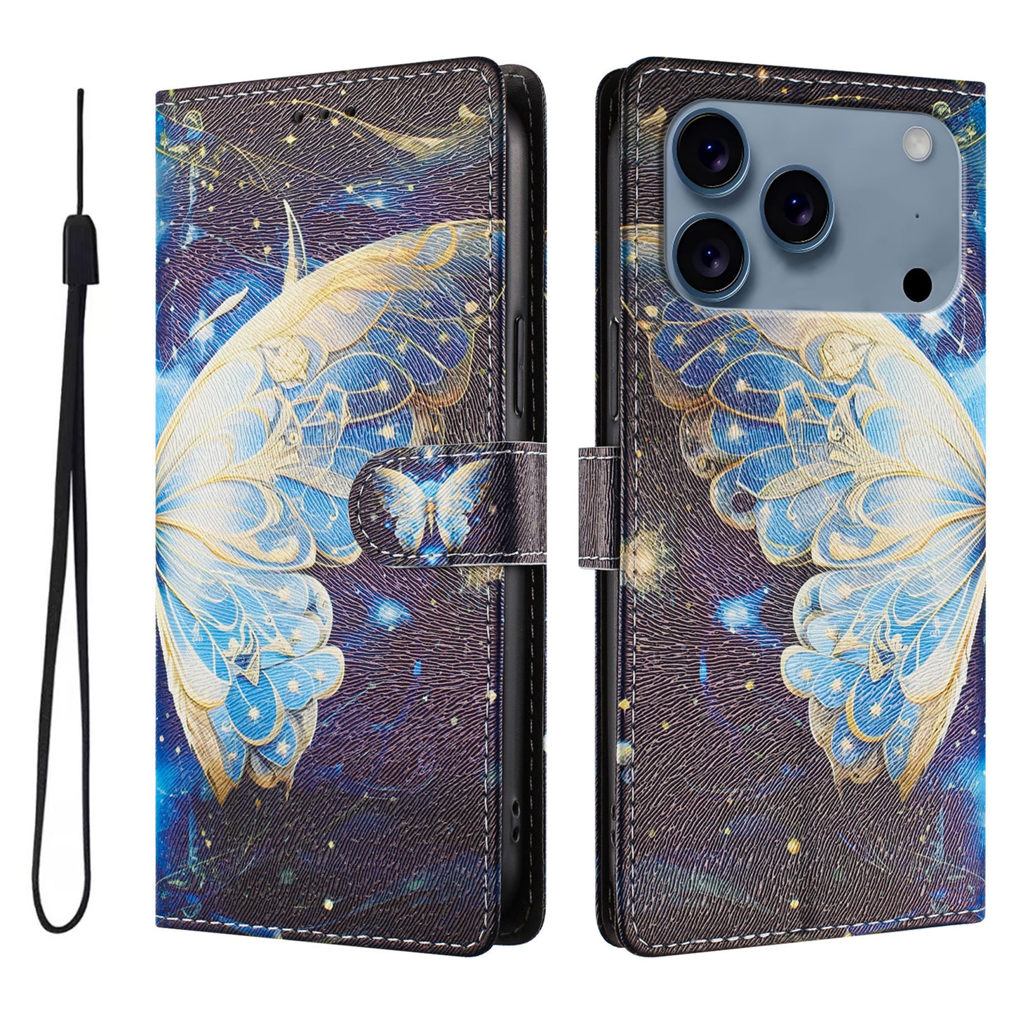 For iPhone 17 Pro Case Pattern Print PU Leather Wallet Phone Cover with Wrist Strap
