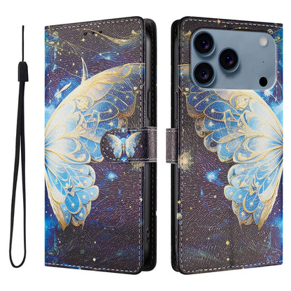 For iPhone 17 Pro Case Pattern Print PU Leather Wallet Phone Cover with Wrist Strap