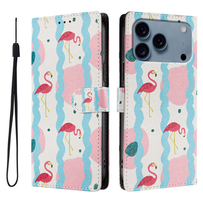 For iPhone 17 Pro Case Pattern Print PU Leather Wallet Phone Cover with Wrist Strap