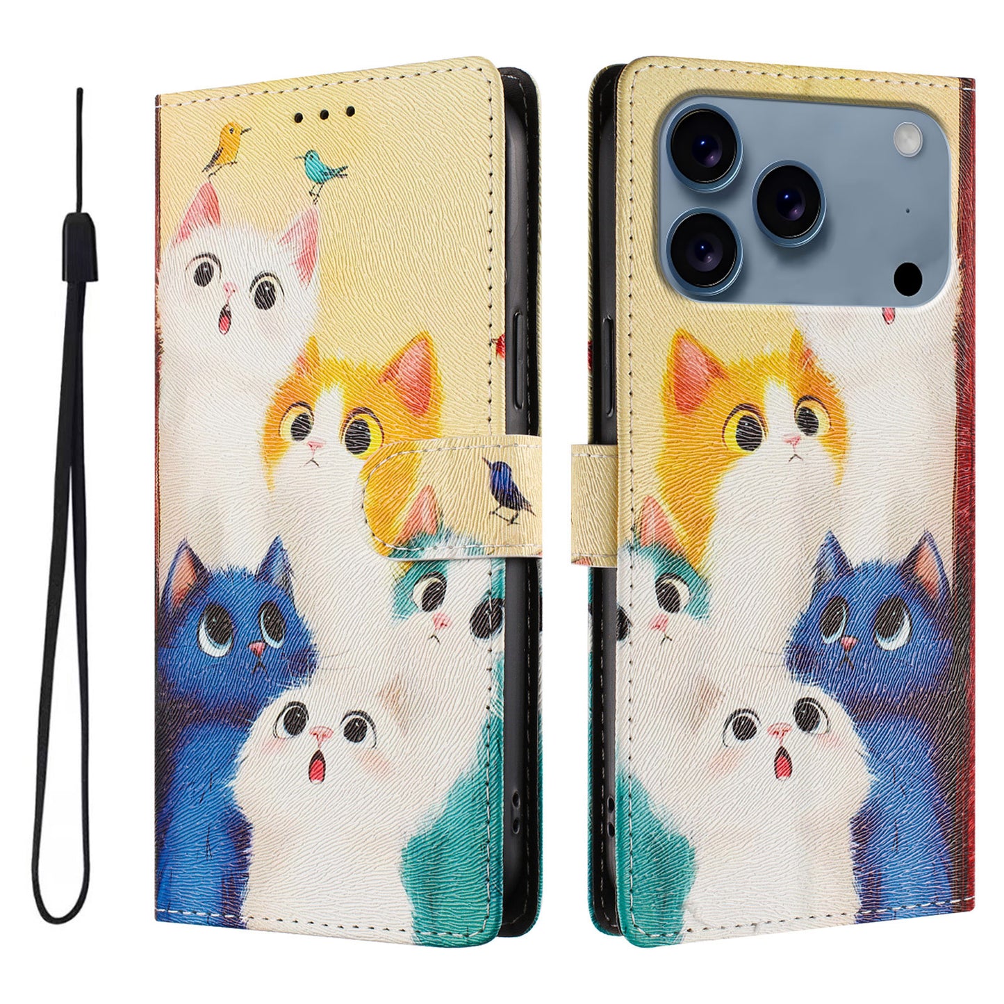 For iPhone 17 Pro Case Pattern Print PU Leather Wallet Phone Cover with Wrist Strap