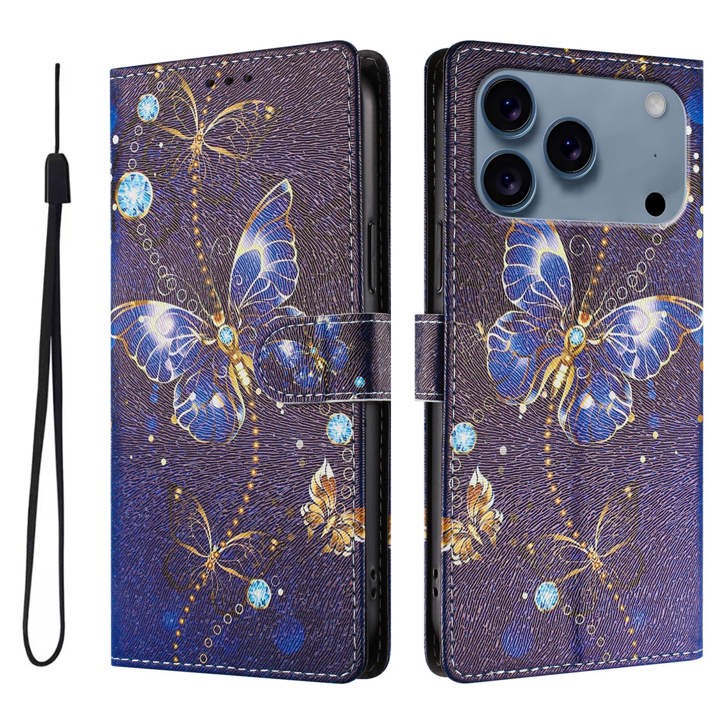 For iPhone 17 Pro Case Pattern Print PU Leather Wallet Phone Cover with Wrist Strap