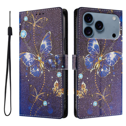 For iPhone 17 Pro Case Pattern Print PU Leather Wallet Phone Cover with Wrist Strap