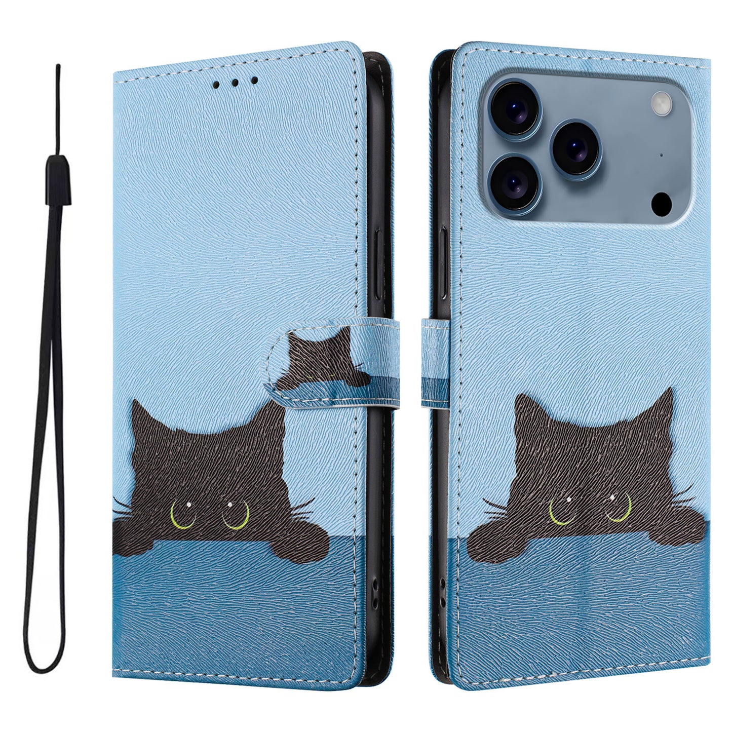 For iPhone 17 Pro Case Pattern Print PU Leather Wallet Phone Cover with Wrist Strap