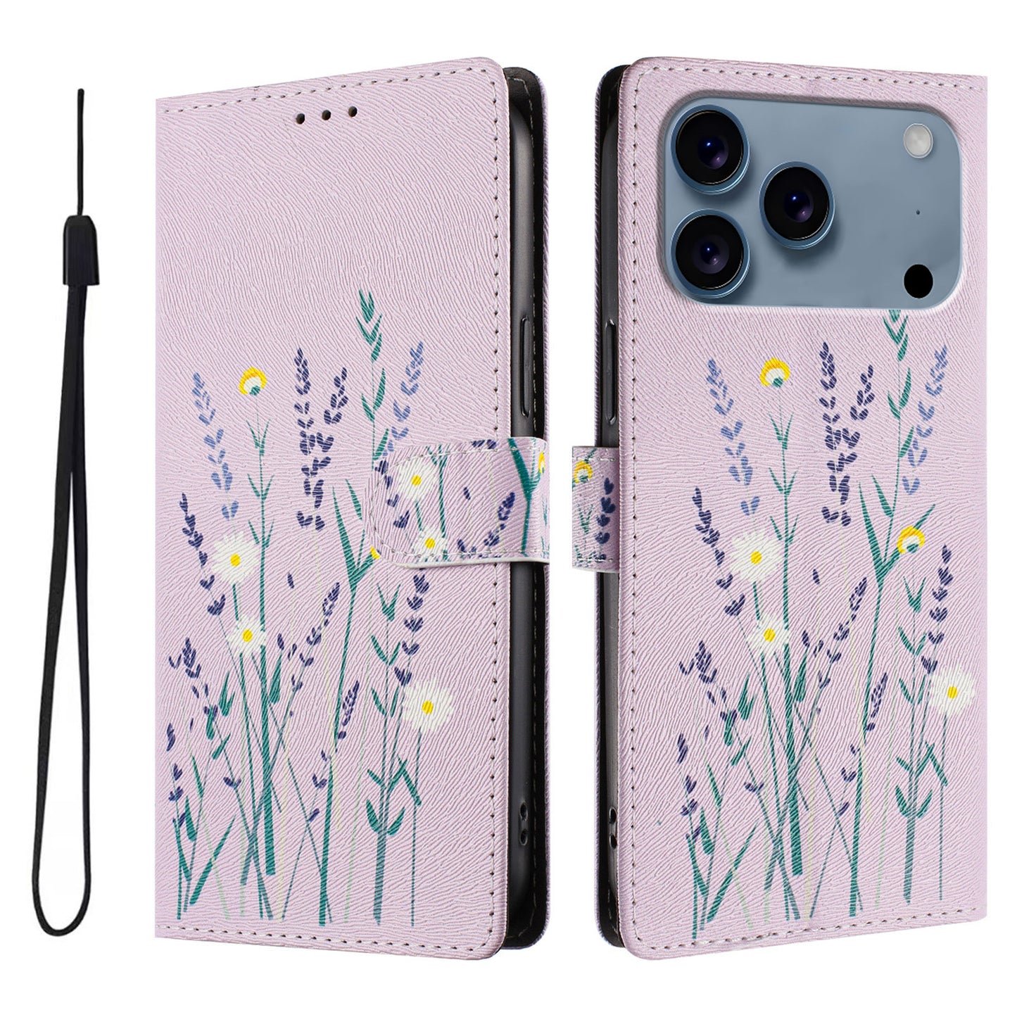 For iPhone 17 Pro Case Pattern Print PU Leather Wallet Phone Cover with Wrist Strap