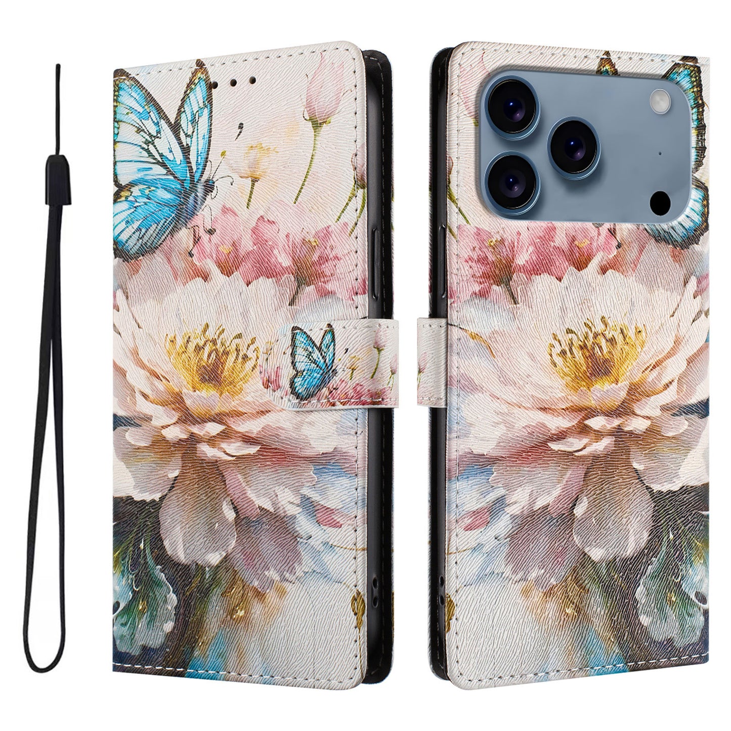 For iPhone 17 Pro Case Pattern Print PU Leather Wallet Phone Cover with Wrist Strap