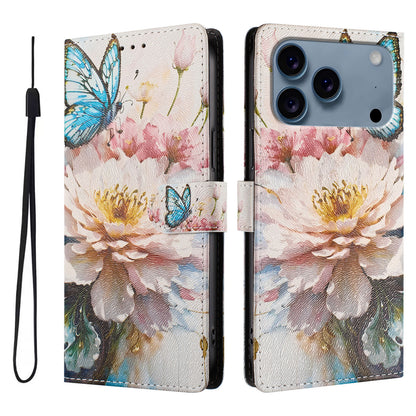 For iPhone 17 Pro Case Pattern Print PU Leather Wallet Phone Cover with Wrist Strap