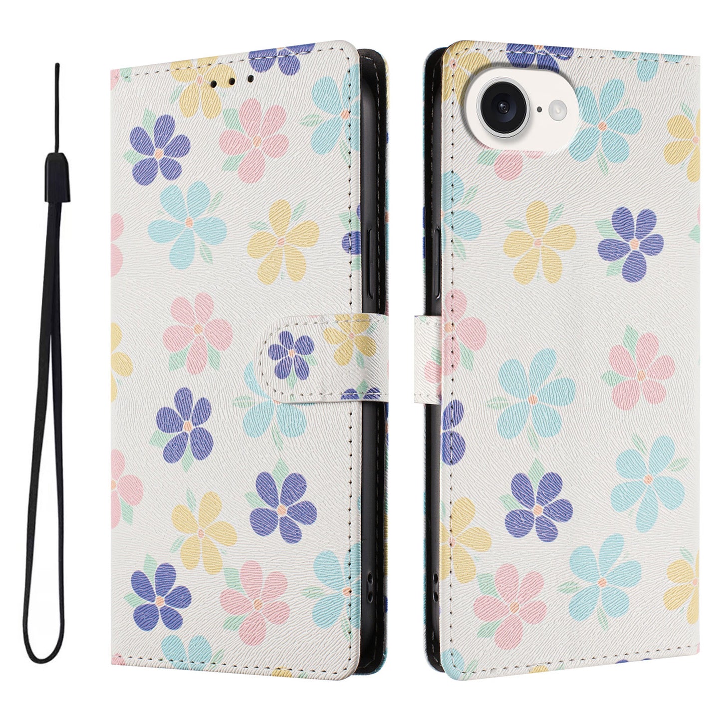 For iPhone 17e / 16e Case Pattern Print PU Leather Wallet Phone Cover with Wrist Strap