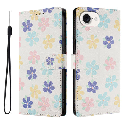 For iPhone 17e / 16e Case Pattern Print PU Leather Wallet Phone Cover with Wrist Strap