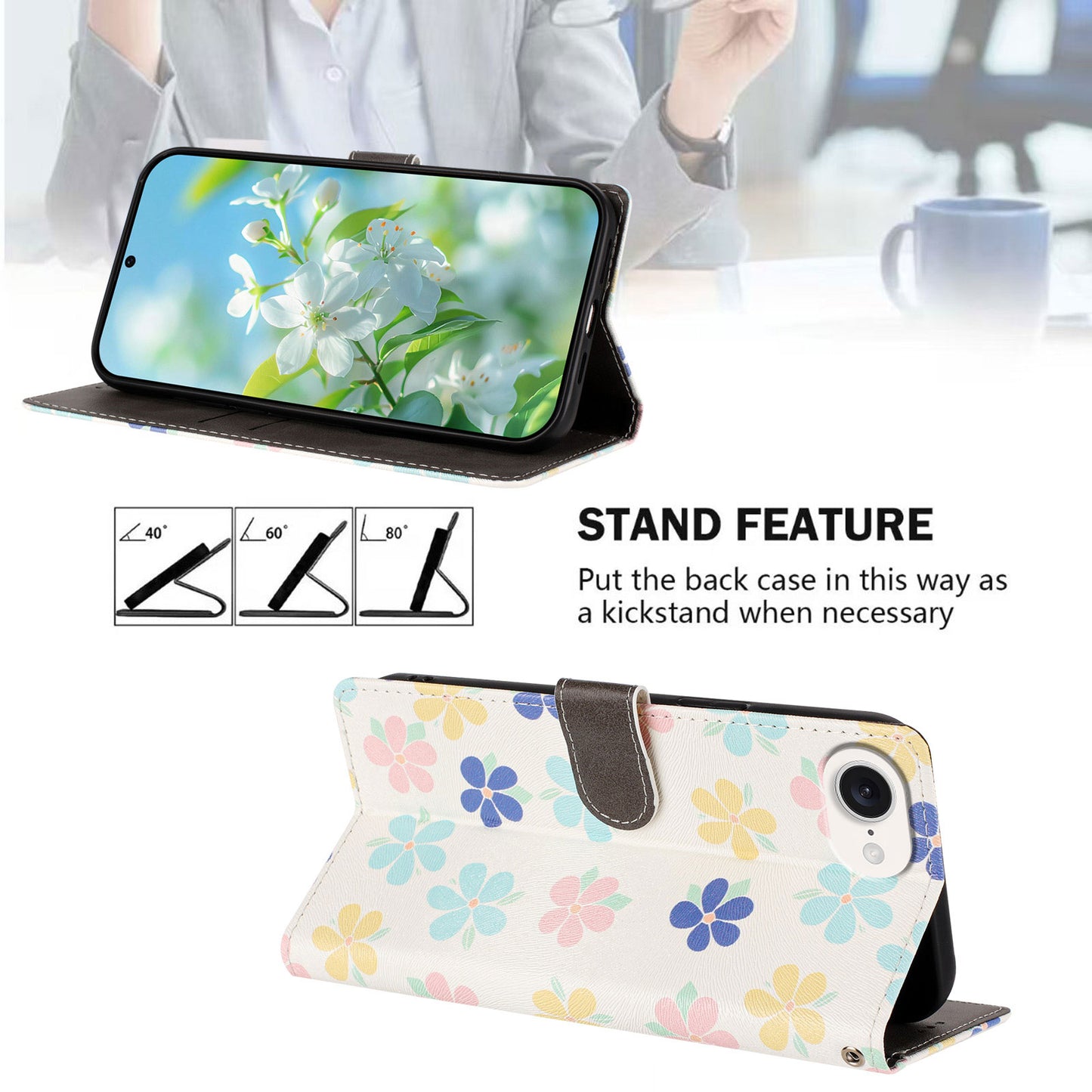 For iPhone 17e / 16e Case Pattern Print PU Leather Wallet Phone Cover with Wrist Strap