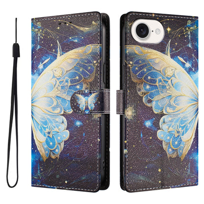 For iPhone 17e / 16e Case Pattern Print PU Leather Wallet Phone Cover with Wrist Strap