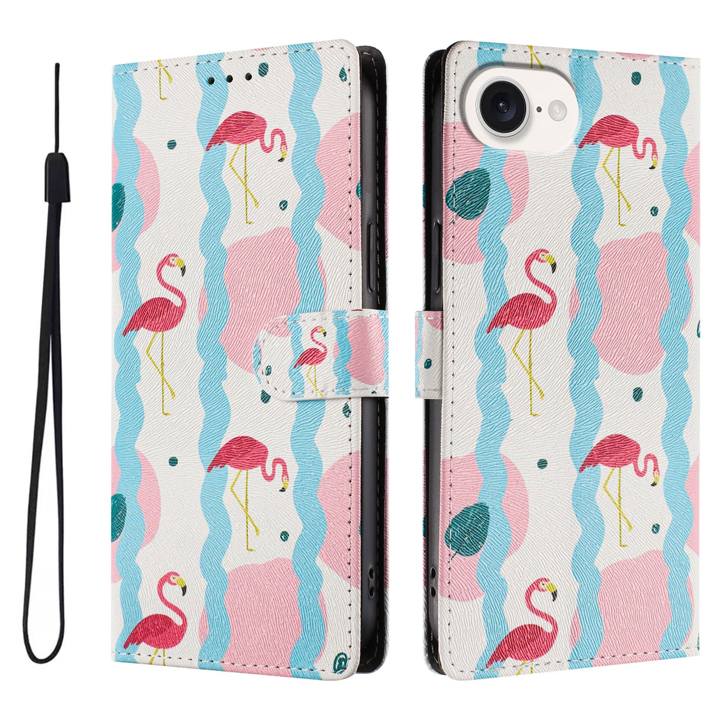 For iPhone 17e / 16e Case Pattern Print PU Leather Wallet Phone Cover with Wrist Strap