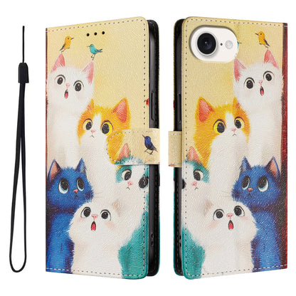 For iPhone 17e / 16e Case Pattern Print PU Leather Wallet Phone Cover with Wrist Strap