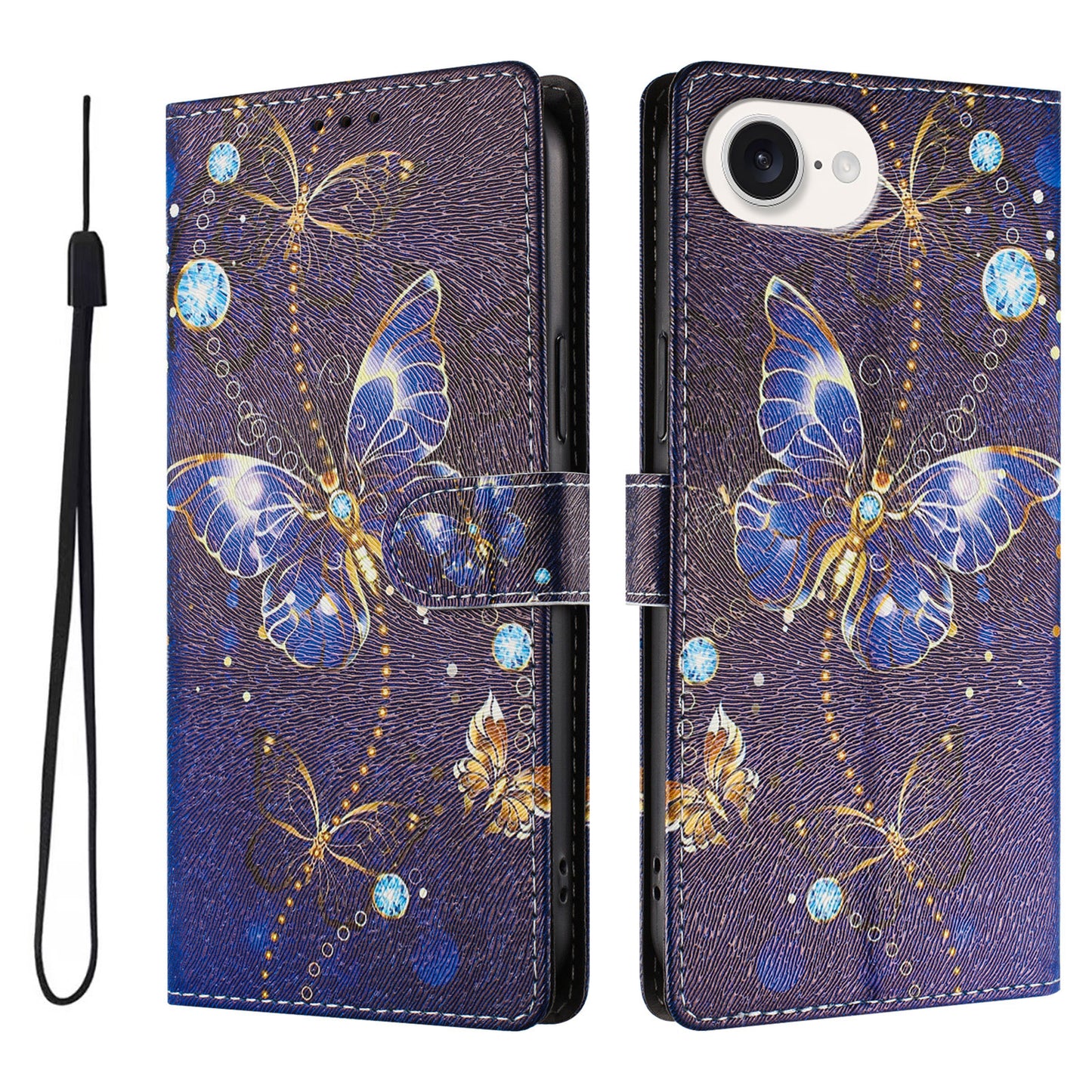 For iPhone 17e / 16e Case Pattern Print PU Leather Wallet Phone Cover with Wrist Strap
