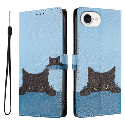 For iPhone 17e / 16e Case Pattern Print PU Leather Wallet Phone Cover with Wrist Strap