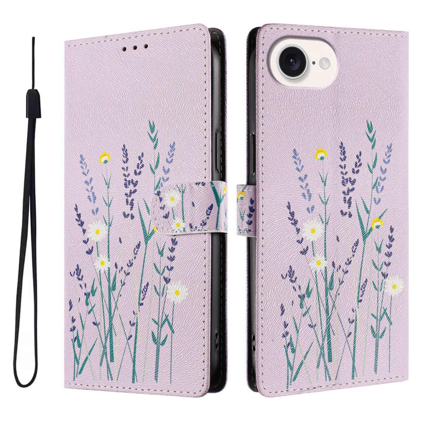 For iPhone 17e / 16e Case Pattern Print PU Leather Wallet Phone Cover with Wrist Strap