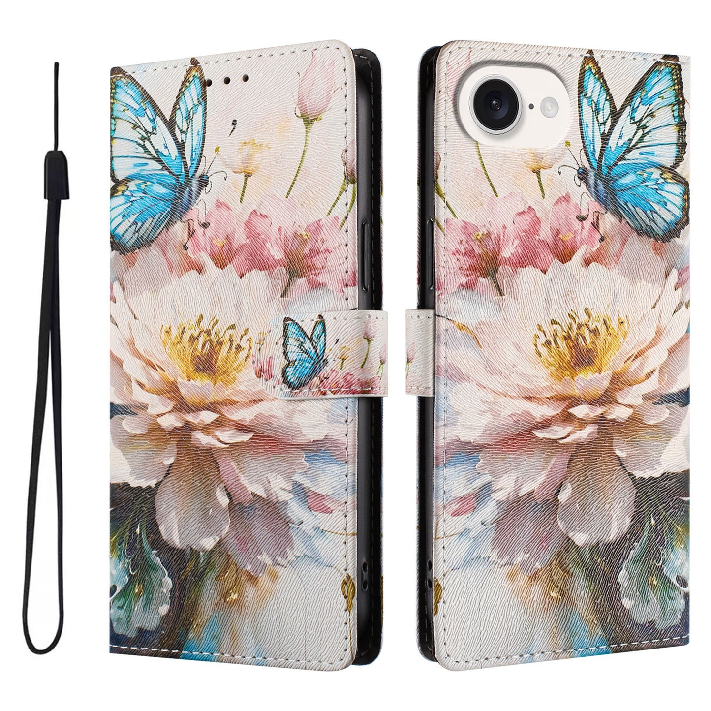 For iPhone 17e / 16e Case Pattern Print PU Leather Wallet Phone Cover with Wrist Strap