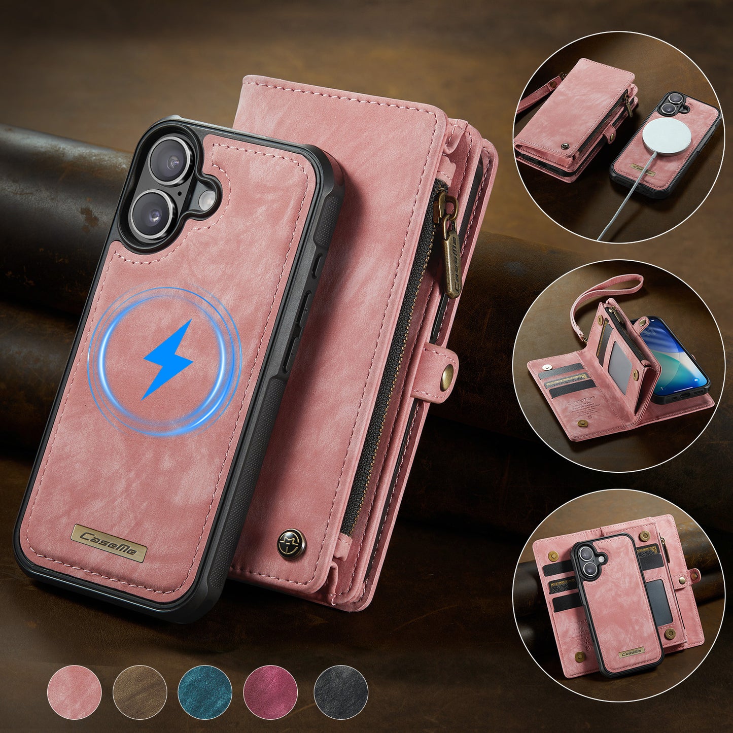 CASEME For iPhone 17 Phone Cases  008 Leather Cover with Detachable Wallet and Strap