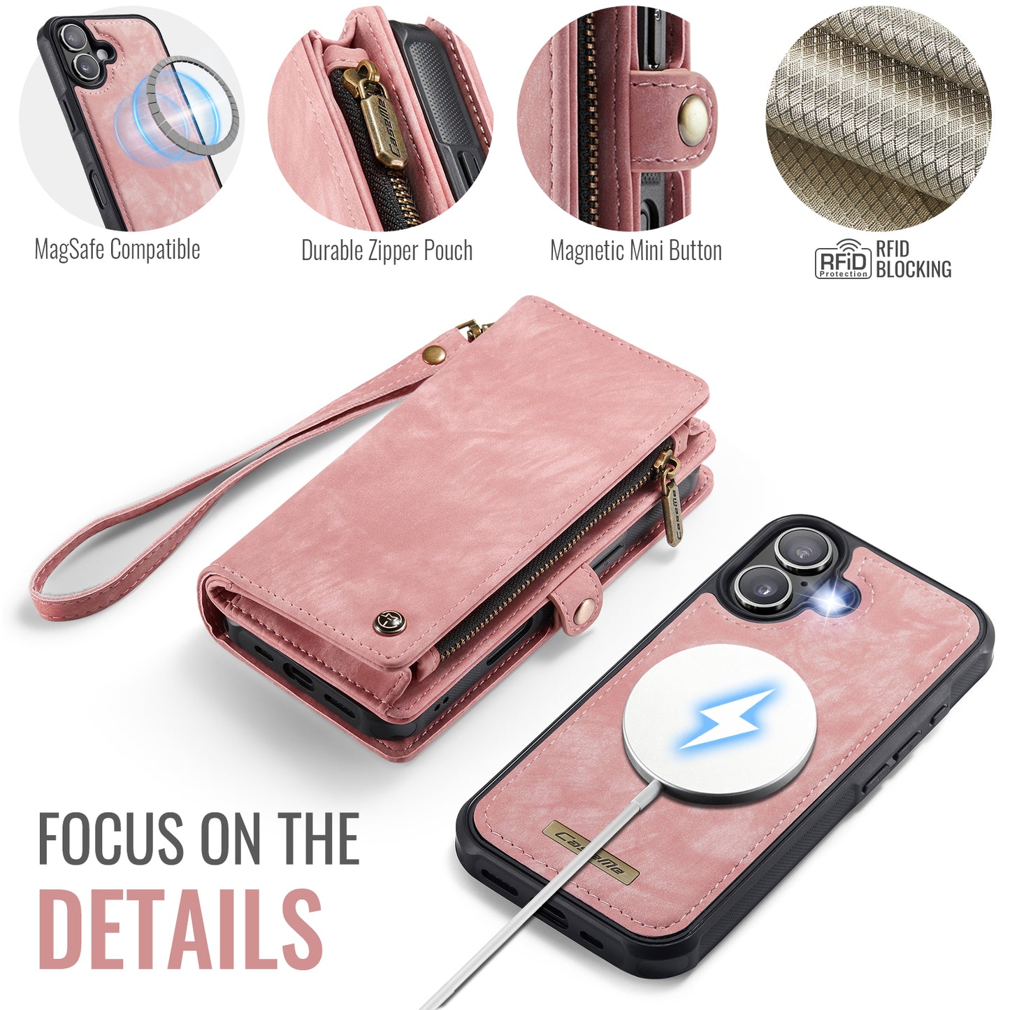 CASEME For iPhone 17 Phone Cases  008 Leather Cover with Detachable Wallet and Strap