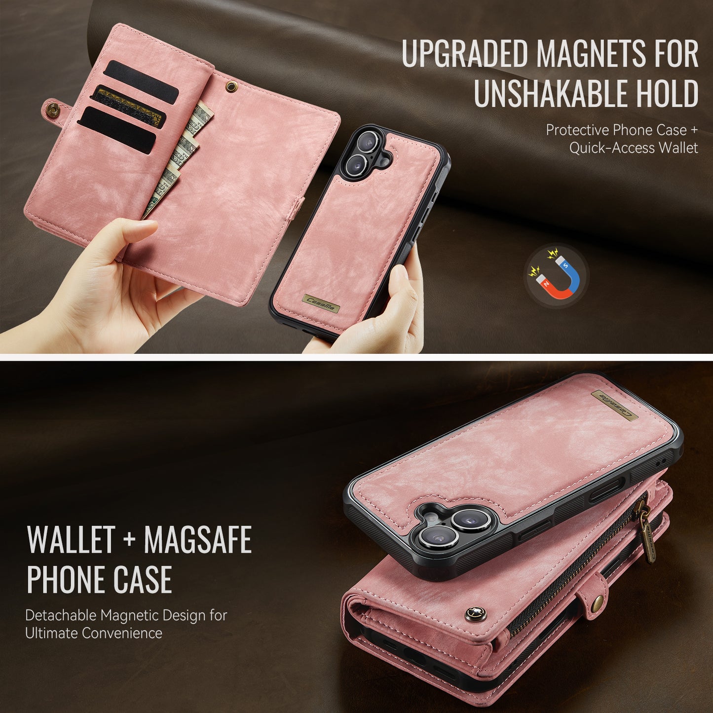 CASEME For iPhone 17 Phone Cases  008 Leather Cover with Detachable Wallet and Strap