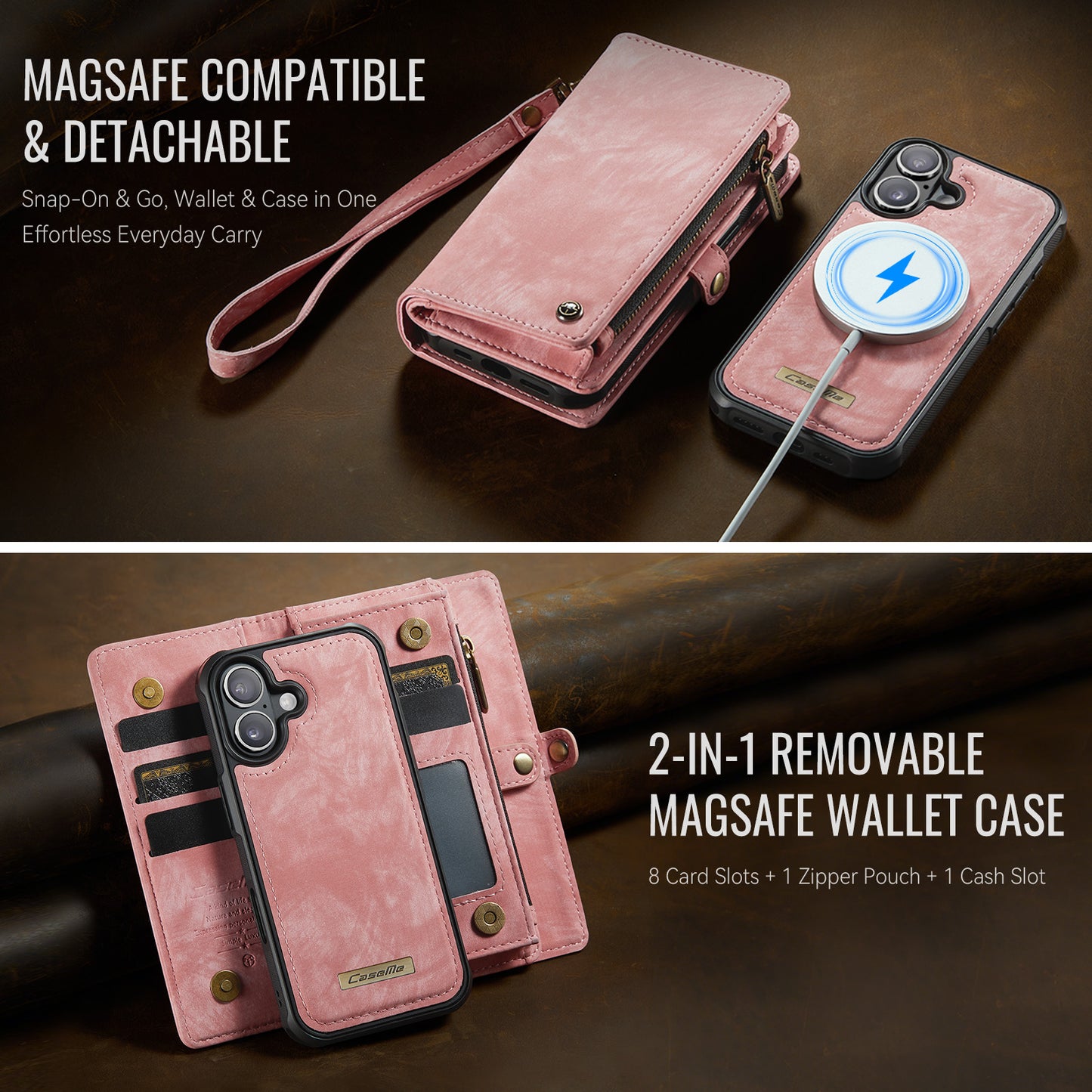 CASEME For iPhone 17 Phone Cases  008 Leather Cover with Detachable Wallet and Strap
