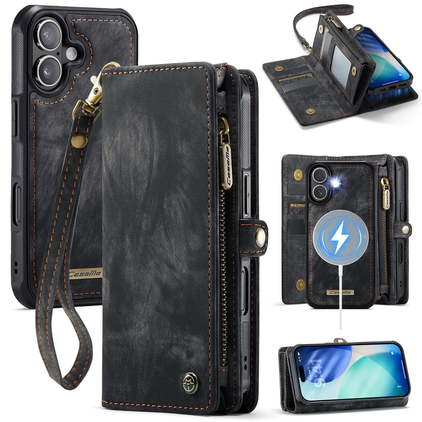 CASEME For iPhone 17 Phone Cases  008 Leather Cover with Detachable Wallet and Strap