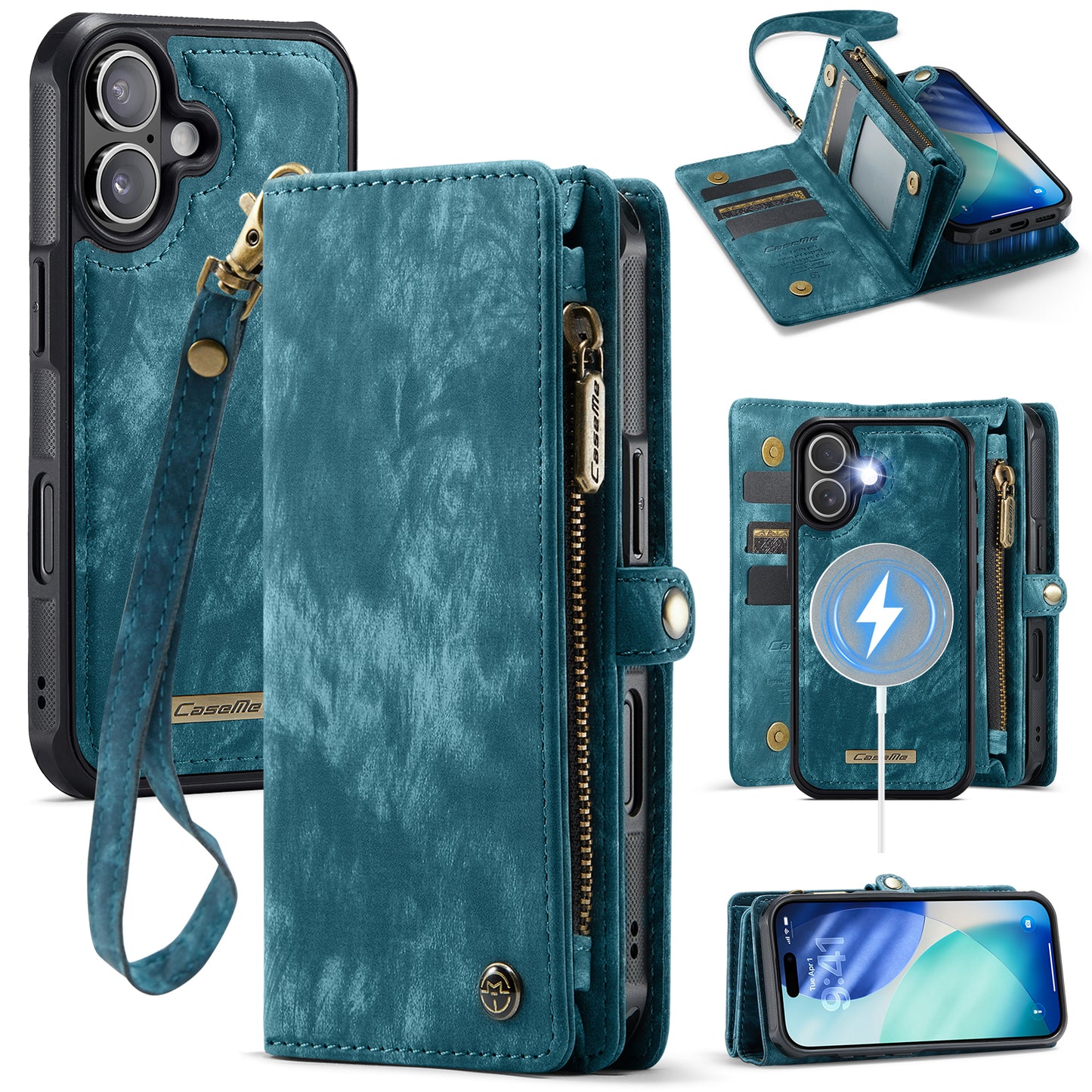 CASEME For iPhone 17 Phone Cases  008 Leather Cover with Detachable Wallet and Strap