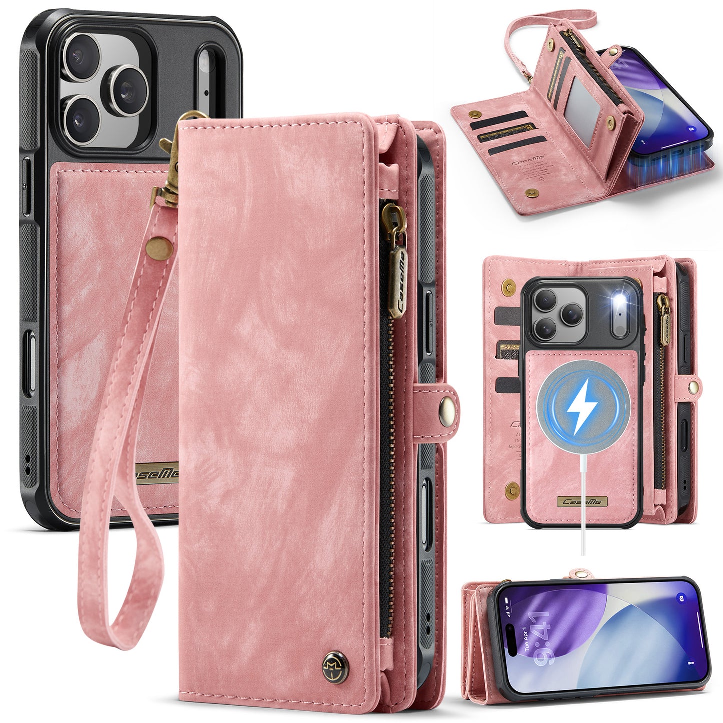 CASEME For iPhone 17 Pro Phone Cases  008 Leather Cover with Detachable Wallet and Strap