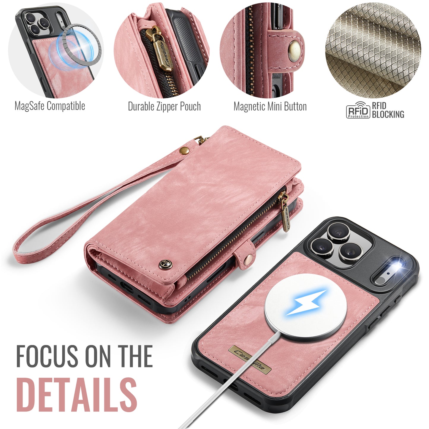 CASEME For iPhone 17 Pro Phone Cases  008 Leather Cover with Detachable Wallet and Strap