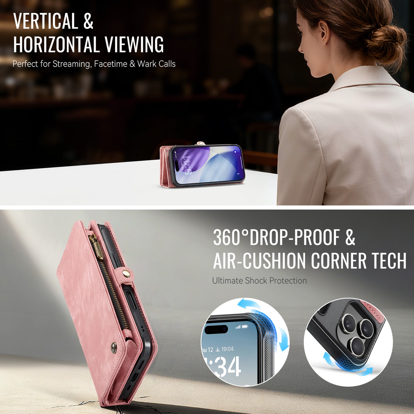 CASEME For iPhone 17 Pro Phone Cases  008 Leather Cover with Detachable Wallet and Strap