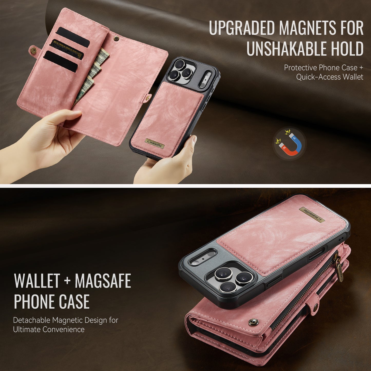 CASEME For iPhone 17 Pro Phone Cases  008 Leather Cover with Detachable Wallet and Strap