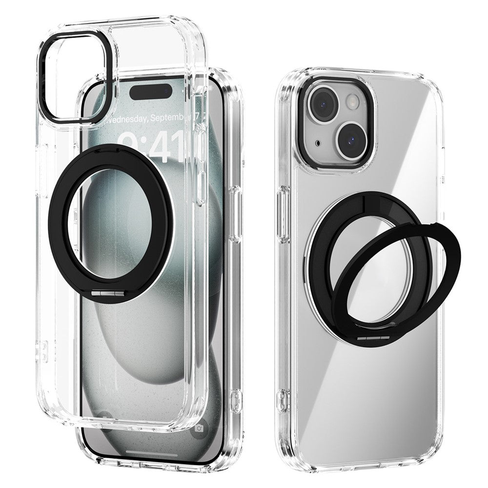 ABEEL Q-LUCK For iPhone 15 Magnetic Case Rotating Kickstand Shockproof TPU + PC Phone Back Cover