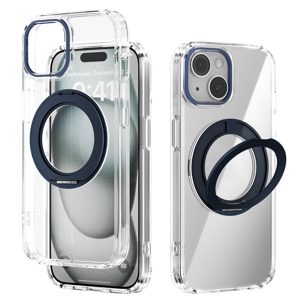 ABEEL Q-LUCK For iPhone 15 Magnetic Case Rotating Kickstand Shockproof TPU + PC Phone Back Cover