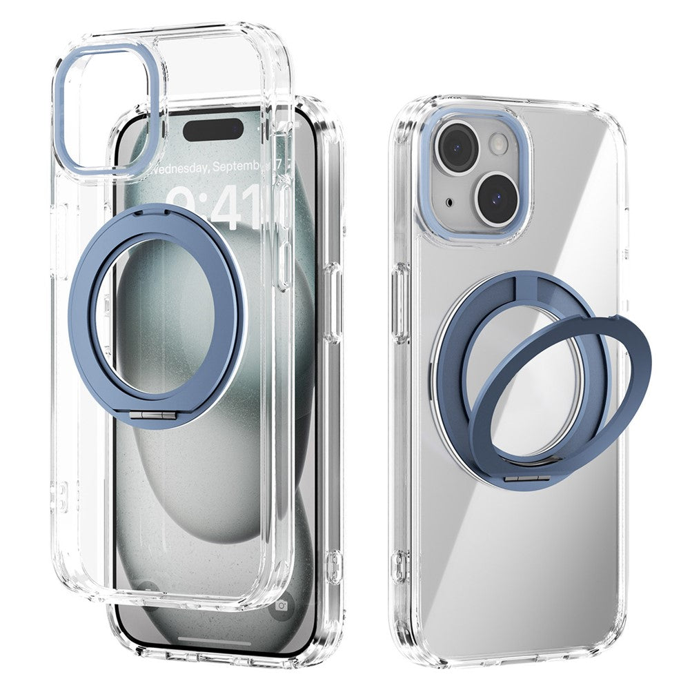 ABEEL Q-LUCK For iPhone 15 Magnetic Case Rotating Kickstand Shockproof TPU + PC Phone Back Cover