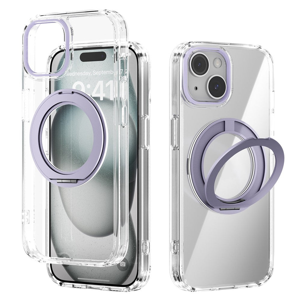 ABEEL Q-LUCK For iPhone 15 Magnetic Case Rotating Kickstand Shockproof TPU + PC Phone Back Cover