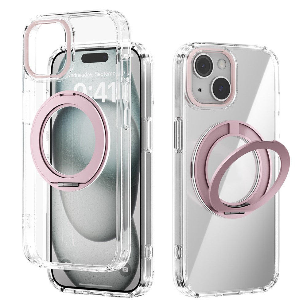 ABEEL Q-LUCK For iPhone 15 Magnetic Case Rotating Kickstand Shockproof TPU + PC Phone Back Cover
