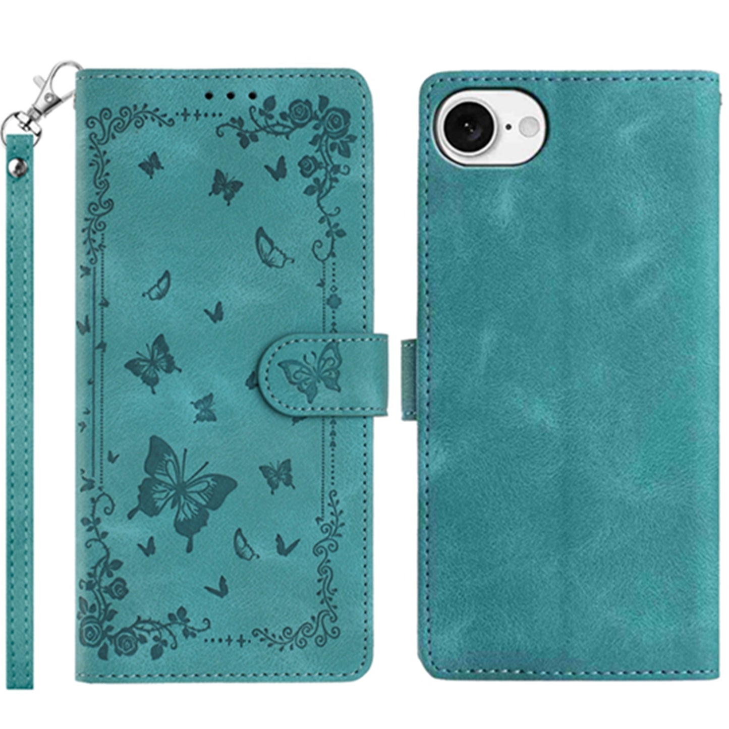 For iPhone 17e / 16e Case Garden Imprinted PU Leather Wallet Phone Cover with Wrist Strap
