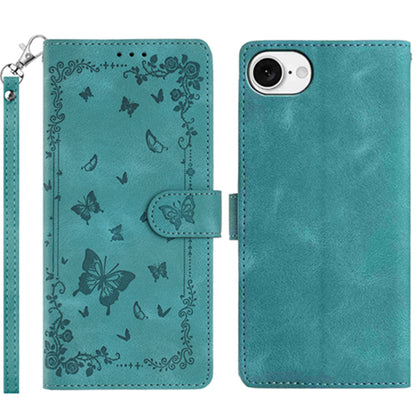 For iPhone 17e / 16e Case Garden Imprinted PU Leather Wallet Phone Cover with Wrist Strap